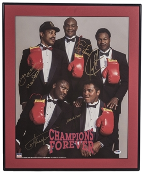 Boxing Legends Multi Signed "Champions Forever" Poster With 5 Signatures Including Muhammad Ali & Joe Frazier In 20x24 Framed Display (PSA/DNA)